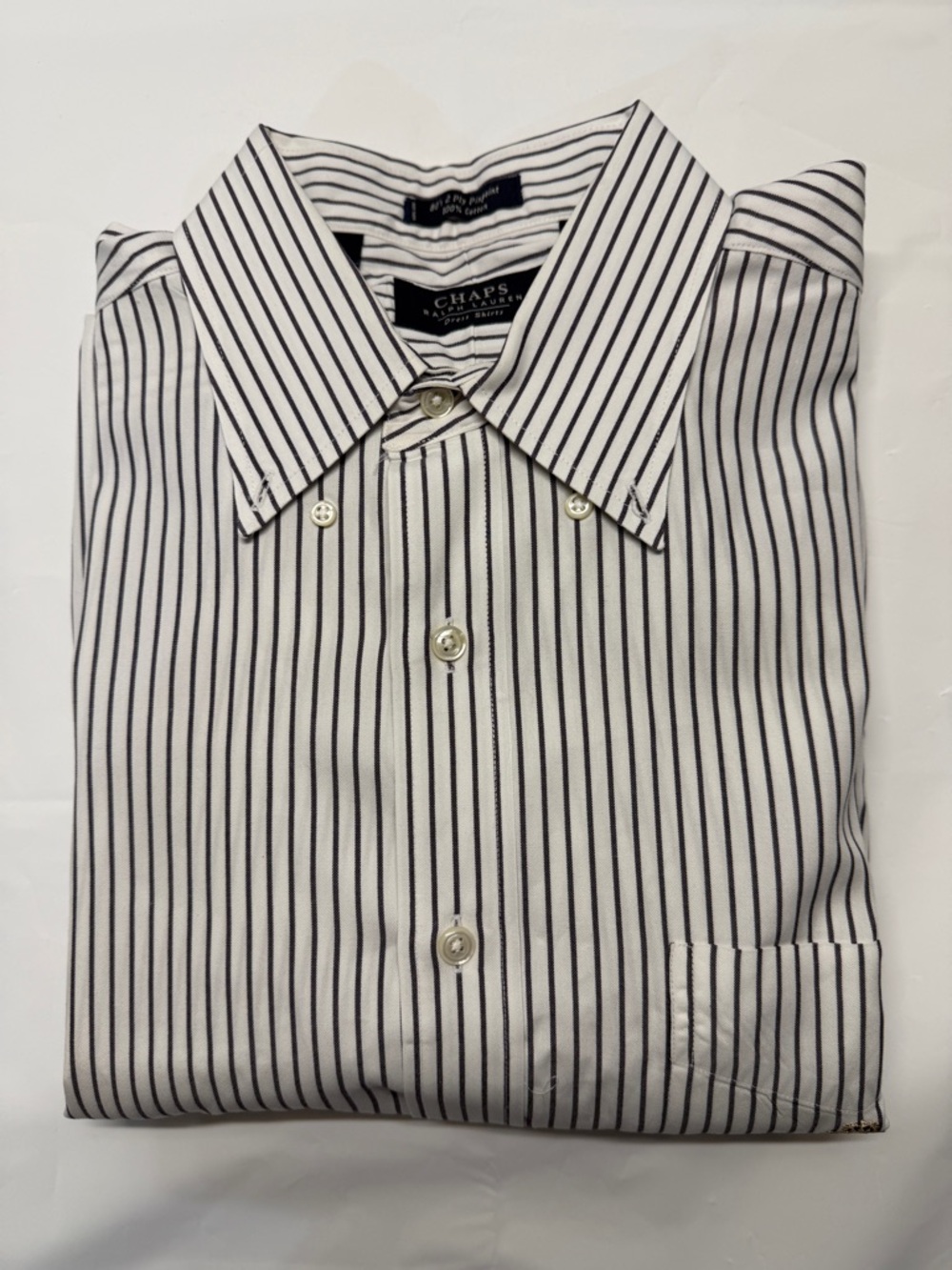 Chaps Ralph Lauren Men’s White Dress Shirt with Black Pinstripes